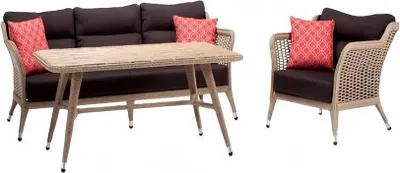 Produktbild von Sofagarnitur Sofa 3 Sitzer Rattan Moderner Sessel Couchtisch Braun