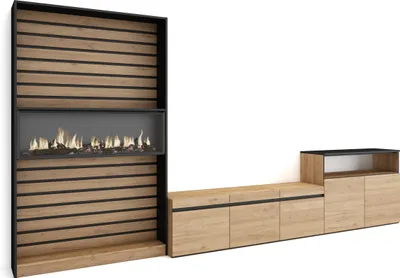 Image de COZY Ensemble Meuble TV, 360x35x186cm, Pour les TV jusqu'à 65", Cheminée électrique, Chêne et noir