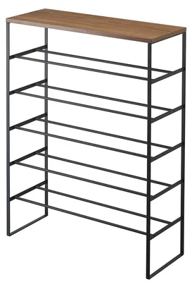 Image de YAMAZAKI - Etagère à Chaussures 5 Niveaux Bois et Métal Noir Tower - L66 cm