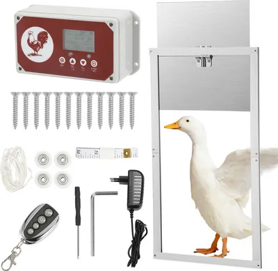 Produktbild von Clanmacy Automatische Hühnerklappe,IP44wasserdicht,aus Alu,mit LCD-Anzeige、Lichtsensor、Fernbedienung und Zeitschaltuhr,batteriebetrieben und Adapter,30x30cm