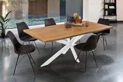 Produktbild von Esstisch Baumkante Holz-Optik Wildeiche 200 x 100 Spider-Gestell weiß JOSY