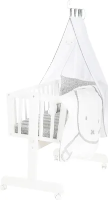 Produktbild von roba Babywiege miffy® 40 x 90 cm aus Holz - Stubenwagen & Wiege - Bett Set komplett mit Feststellfunktion & textiler Ausstattung - Weiß / Grau