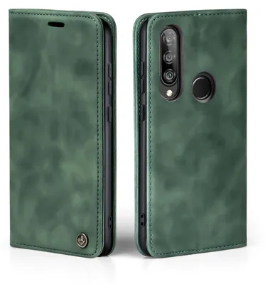 Two views of a green flip-style phone case for a Huawei P30 Lite.