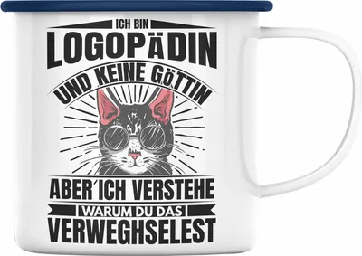 Produktbild von Trendation - Logopädin Lustiger Spruch Emaille Tasse Geschenk Logopädie (Blau)