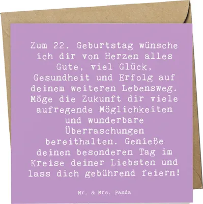 Produktbild von Mr. & Mrs. Panda Grußkarte Spruch 22. Geburtstag - Lavendeltraum - Geschenk, Glückwunsch, Happy Birthday, doppelkarte, aufregende Möglichkeiten, faltkarte, feiern, Erfolg