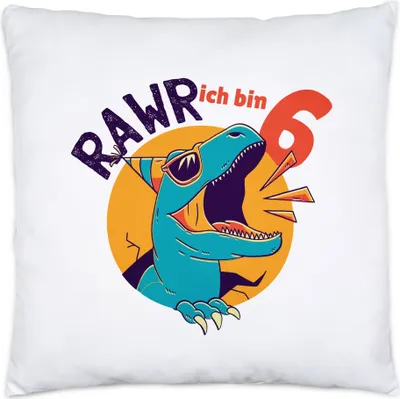 Produktbild von Raw Ich Bin 6 Kissen Geschenkidee 6. Geburtstag Humorvoll Sarkastisch Dinosaurier T-Rex Dino