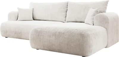 Obrázek produktu pro Selsey Ovo Cord - Rohová pohovka s funkcí spaní, lůžková skříň, manšestrová tkanina, pravá, bílá