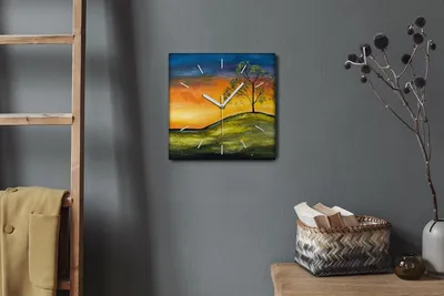 Produktbild von Coloray Hodiny Unikátní 30x30 cm  Tiché hodiny Pro obývací pokoj a kuchyň Nástěnné hodiny Plátno Bílé ručičky hodin - Osamělý strom