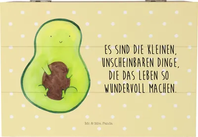 Produktbild von Mr. & Mrs. Panda Truhe Avocado Kern 22 x 15 cm - Gelb Pastell - Geschenk, Baby, geschenkkiste, Pflanze, schatztruhe, Spruch Leben, holz, Liebe, Box aus, fotobox