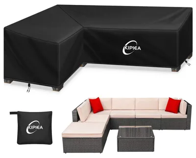 Image de Housse de protection pour mobilier de jardin en forme de L, imperméable, 420D, adaptée pour l'hiver, dimensions : 214 x 264 x 85 cm