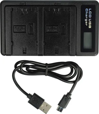 Produktbild von vhbw Dual Micro-USB + USB-C Ladegerät kompatibel mit Sony Alpha ILCE-7M3, ILCE-6700 Kamera - Ladeschale + Micro-USB Kabel Ladeanzeige + Display