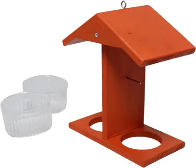 Productafbeelding van Voederstation Set - Vogelhuisje Voeder - Vogels Voeren - Weerbestendig Dubbel - 29 x 23.5 x 16 cm - Natuurlijk