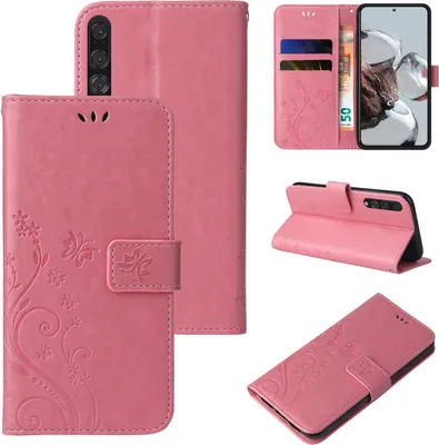 Produktbild von Handyhülle für Huawei P20 Pro Floral Blumen Schmetterling Flip Cover Hülle Case Klapphülle Handytasche Farbe: Rosegold