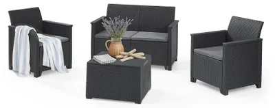 Produktbild von Dmora Set Gartensofa Orillia Schwarz-Anthrazit, 3-Sitzer mit Tisch