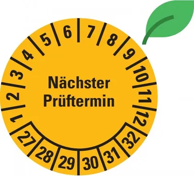 Produktbild von Dreifke® Prüfplakette Nächster Prüftermin 27-32,gelb,ökologische Folie,Ø 30mm...