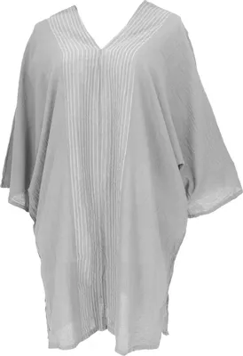 Produktbild von Japan Style Tunika, Boho Kaftan, Kurzarm Strandtunika für Starke Frauen - Hellgrau, Damen, Baumwolle, Blusen & Tunikas