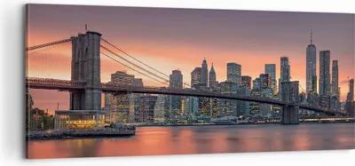 Produktbild von Bild auf Leinwand - Leinwandbild - New York Brücke Nacht - 100x40cm - Wand Bild - Wanddeko - Leinwanddruck - Bilder - Kunstdruck - Wanddekoration - Leinwand bilder - Wandkunst - AB100x40-4048