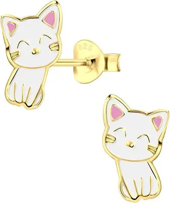 Produktbild von Ohrstecker Katze: Gold Ohrringe aus Silber 925