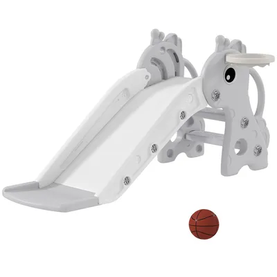 Produktbild von 3-in-1 Rutsche für Kinder, Giraffenform, Basketballkorb, Ball, Grau