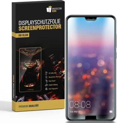 A product shot of a phone screen protector packaging and a smartphone with a screen protector applied.
