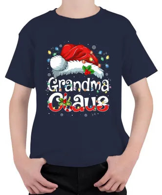 Produktbild von Grandma Claus Weihnachten Oma Geschenk Lichterkette Zuckerstange Kinder T-Shirt, Navy, 152