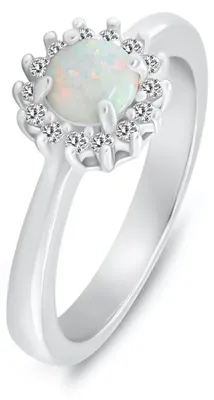 Produktbild von Silberring mit weiß em synthetischem Opal und Zirkonen RI110W - Ring: 54 mm