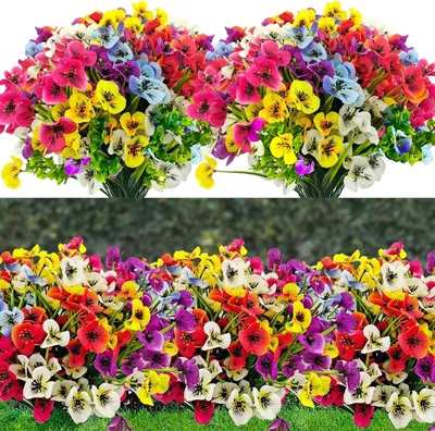 Productafbeelding van Kunstbloemen set, 6 weerbestendige kunststofbloemen, 37 cm hoog, geschikt voor tuin en balkon