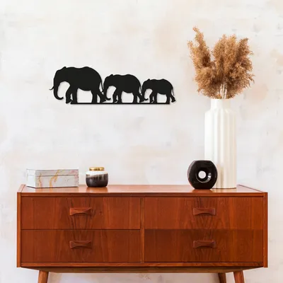 Produktbild von Wallity, Elephants, Wanddeko, Schwarz, Metall, 15 x 50 cm