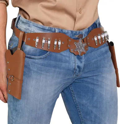 Immagine prodotto di Fondina da cowboy Sheriff marrone - fondina doppia con cintura 125 cm per revolver