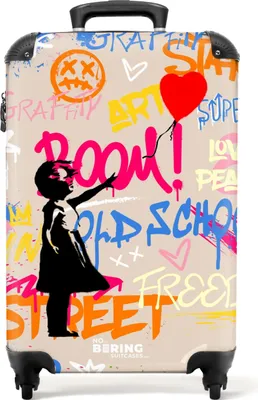 Obrázek produktu pro NoBoringSuitcases.com Příruční kufr z tvrdé skořepiny 55x35x20 cm, 36L, barevné graffiti potisky: Béžová - ve stylu Banksy, cestovní kufr na 4 kolečkách