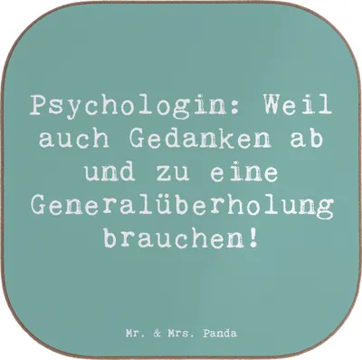 Produktbild von Mr. & Mrs. Panda Tischuntersetzer Spruch Psychologin Gedanken - Meeresbrise - Geschenk, Klientenhilfe, Berufe, Coaster, einfühlsam, Geschenke mit Herz, gläseruntersetzer