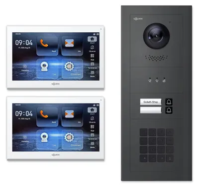 Produktbild von Goliath IP-Video-Türsprechanlage GL-IPH220M für 2 Familien – Zahlencode, Anzeigemodul : 10 Zoll Weiß : Anthrazit : Unterputzdose Monitor Farbe: 10 Zoll Weiß Montage: Unterputzdose Türklingel Farbe: Anthrazit