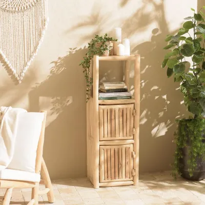 Produktbild von WILL – Regal mit 1 Ebene und 2 Türen aus naturbelassenen Teakholzästen