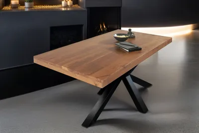 Produktbild von Esstisch 180x90cm Akazienholz nussbaumfarben gerade Kante Spider-Gestell schwarz RIO
