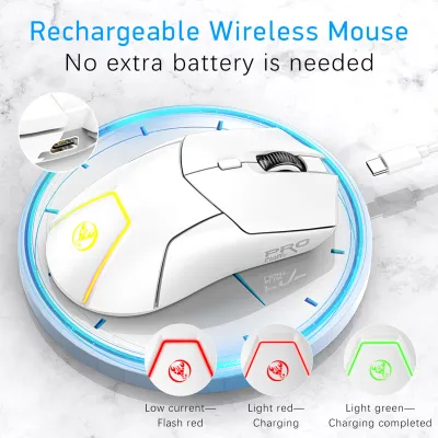 Obrázok produktu pre Bezdrôtová myš HXSJ T40 s prijímačom USB, 2,4 GHz + BT 5.1 + BT 5.1, trojrežimová herná myš s 7-farebným RGB podsvietením pre PC, notebooky, s nabíjateľnou batériou a nastaviteľným rozlíšením 4000 DPI