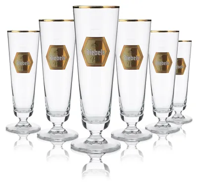 Produktbild von 6x Diebels Bierglas 0,2l Pokalglas Pilstulpe Goldrand Gläser Set Brauerei Gastro