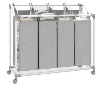 Produktbild von Wäschekorb mit 4 Fächer, Wäschesammler mit Rädern, herausnehmbarer Wäschesack, 97 x 38 x 81 cm,160 L