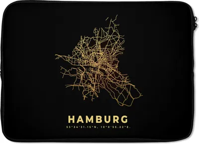 Produktbild von MuchoWow® Laptop Hülle 14 ZollHamburg - Karte - Gold - Stadtplan Laptoptasche - Laptoptasche - Stoßsicher - Schutzhaube