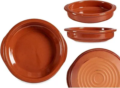 Produktbild von 6 x Tonschalen in hochwertiger Handarbeit veredelt - Cazuelas Ø 22 cm - mit Griff Schalen Creme Brülee - Tongeschirr Mittelalter - Wikinger Geschirr