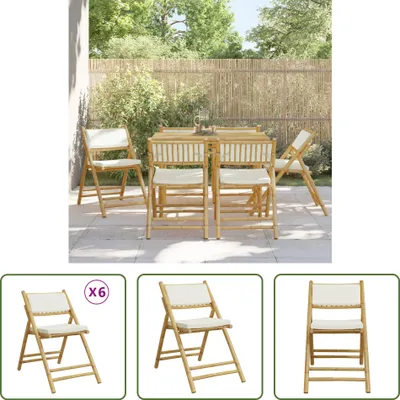 Image de The Living Store Chaises de bistrot 6 pcs. Pliable avec coussin blanc crème Bambou