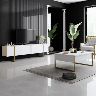 Produktbild von Sada nábytku do obývacího pokoje Luxe Set - White, Gold, Bílá, Zlatá