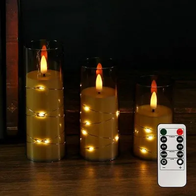 Obrázek produktu pro 3 LED svíčky, dálkové ovládání, vánoční dekorace, slavnostní atmosféra – šedá