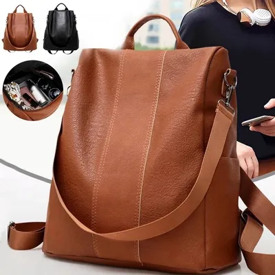 Produktbild von Multi-Pocket Vintage Backpack Rucksack aus weichem Leder mit großer Kapazität, Schokoladenfarbe