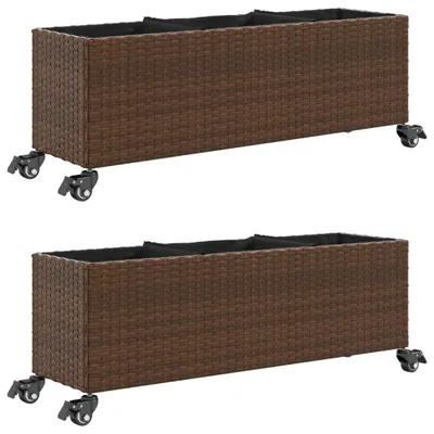Produktbild von Pflanzkübel mit Rollen 2 Stk. Braun 107x32x38 cm Poly Rattan