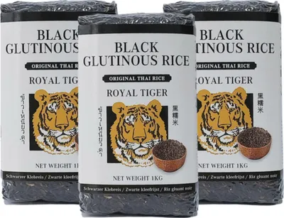 Produktbild von Royal Tiger schwarzer Klebreis, 3x 1kg Beutel, Klebereis aus Thailand
