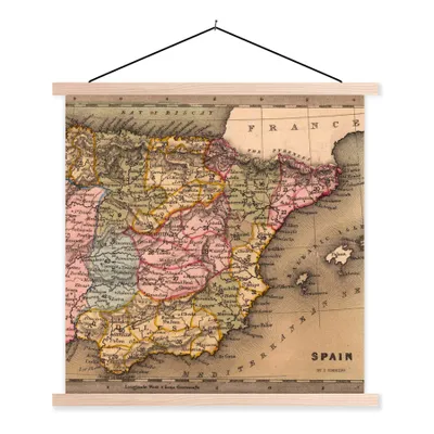 Produktbild von MuchoWow® Textilposter Länderkarte - Spanien - Iberien 60x60 cm mit holzfarbenen Rahmen - Wanddekoration