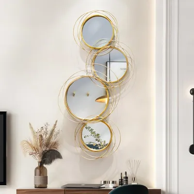 Produktbild von Wandspiegel, Wanddekoration, 4er-Set Spiegel, Dekorative Hängespiegel, rund, 110cmx52cm, für Wohnzimmer, Schlafzimmer, Eingangsbereich