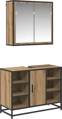 Immagine prodotto di Set di mobili da bagno con ripiano 2 pezzi Materiale artigianale a base di legno di quercia