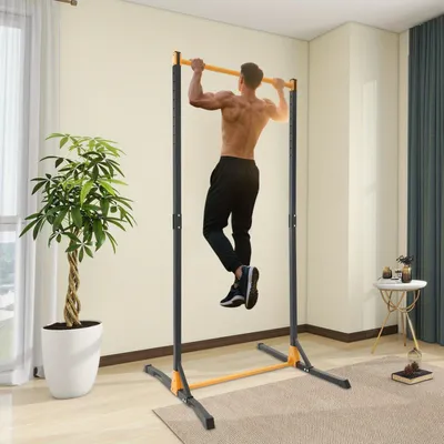 Image de Station de traction - Barre de traction - Structure de musculation - Équipement de fitness - Structure d'entraînement - Noir et jaune