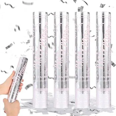 Zdjęcie produktu dla Wyrzutnia konfetti srebrna 4 sztuki 30 cm na wesela urodziny